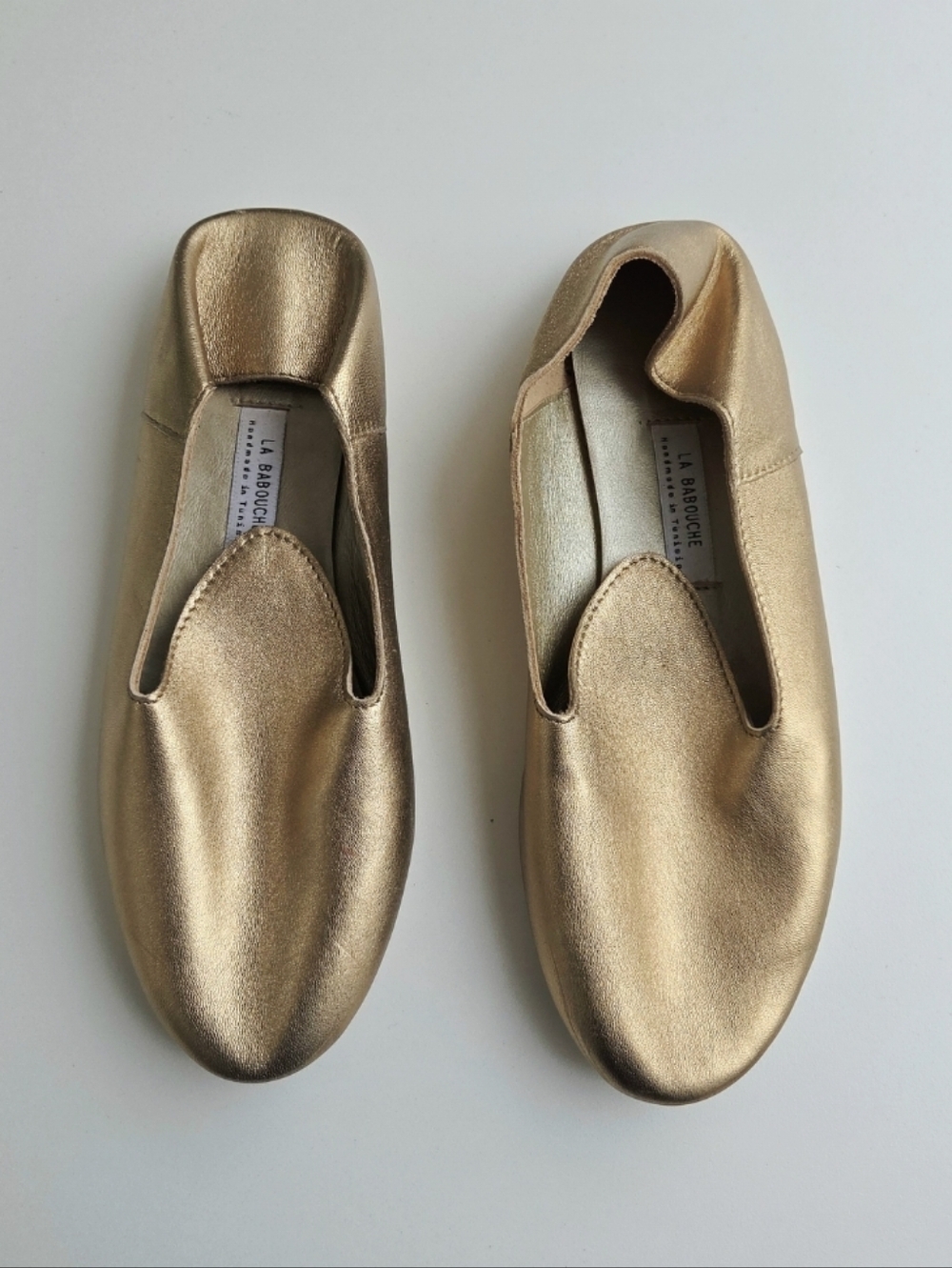 La Babouche gold metallic leather Tunisian loafers Size 38